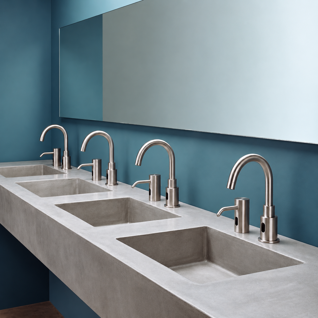 Accessible commercial restroom faucets for sports venues